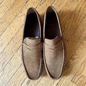 Peter Millar hyper light brown suede penny loafers, EUC 11.5
